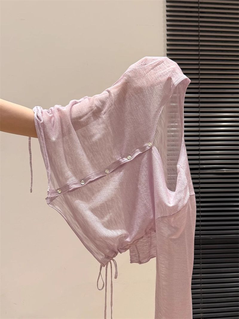 奥特莱斯~大牌余单V领防晒针织长袖开衫女潮夏季新款抽绳薄款上衣详情7