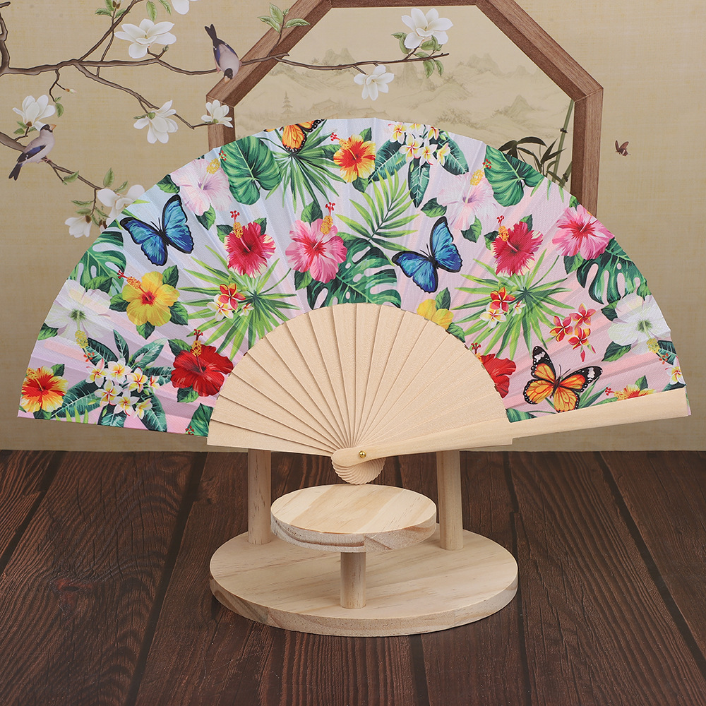 女士古风折扇色丁布扇子 原色骨冲花礼品促销扇子小巧精致夏季扇详情4