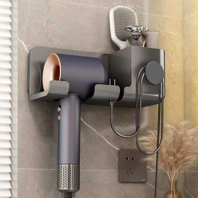 Hair dryer rack, bathroom, non-drilling hair dryer stand, multi-functional wall-mounted hair dryer stand pic 3