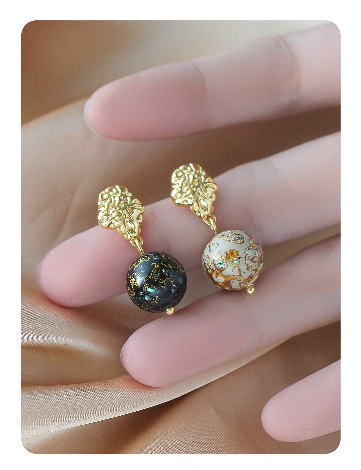 非遗大漆珠新中式耳钉不对称简约复古925银针小众设计高级感耳钉详情7