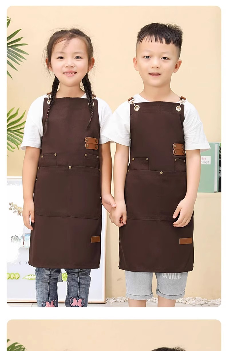 工厂现货 防水帆布围裙 儿童幼儿园书法绘画美术馆活动烘焙适用 男女孩家务围裙袖套 一体式设计方便实用详情14