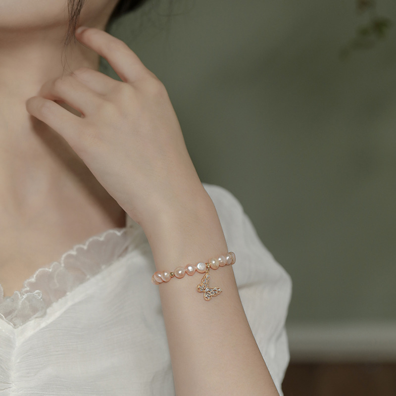 淡水珍珠微镶锆石蝴蝶手链气质手饰韩版闺蜜网红手串复古简约饰品详情7