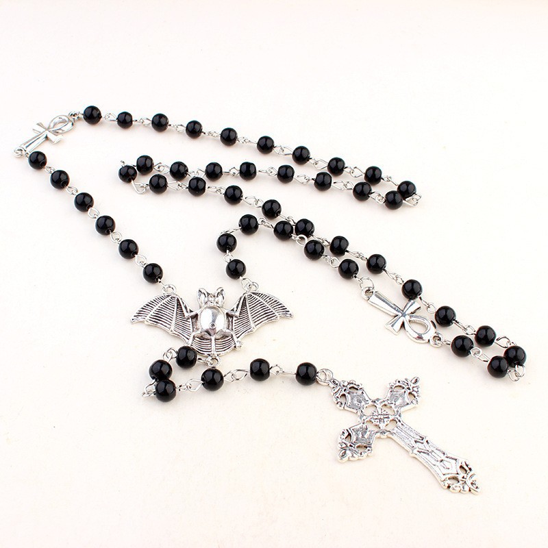 暗黑y2k亚比少女叠戴黑色串珠项链蝙蝠十字甜酷辣妹卫衣项饰配饰详情17