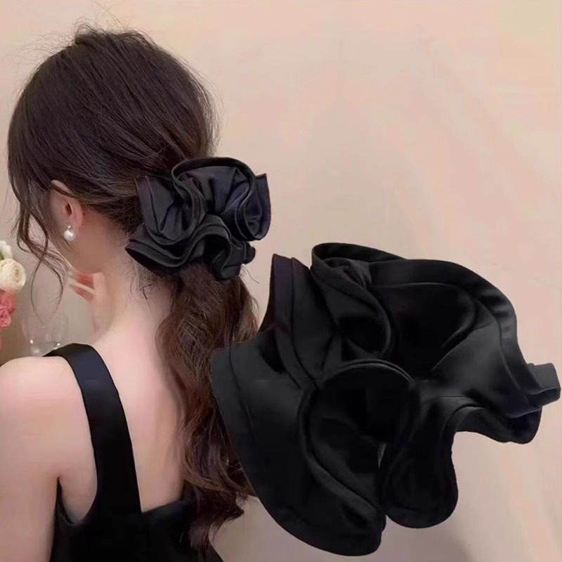 2025新款网红黑色缎面大肠发圈女头绳丸子头扎发饰头花发饰品详情5