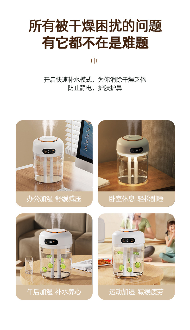 新款智能双喷加湿器宿舍卧室办公室大容量遥控数显夜灯空气加湿器详情3