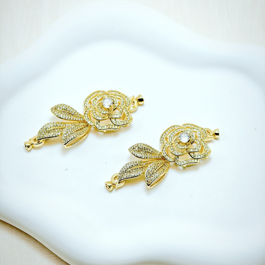 新款DIY珍珠配件新设计款茶花满钻系列项链手链连接扣子 半成品托详情8