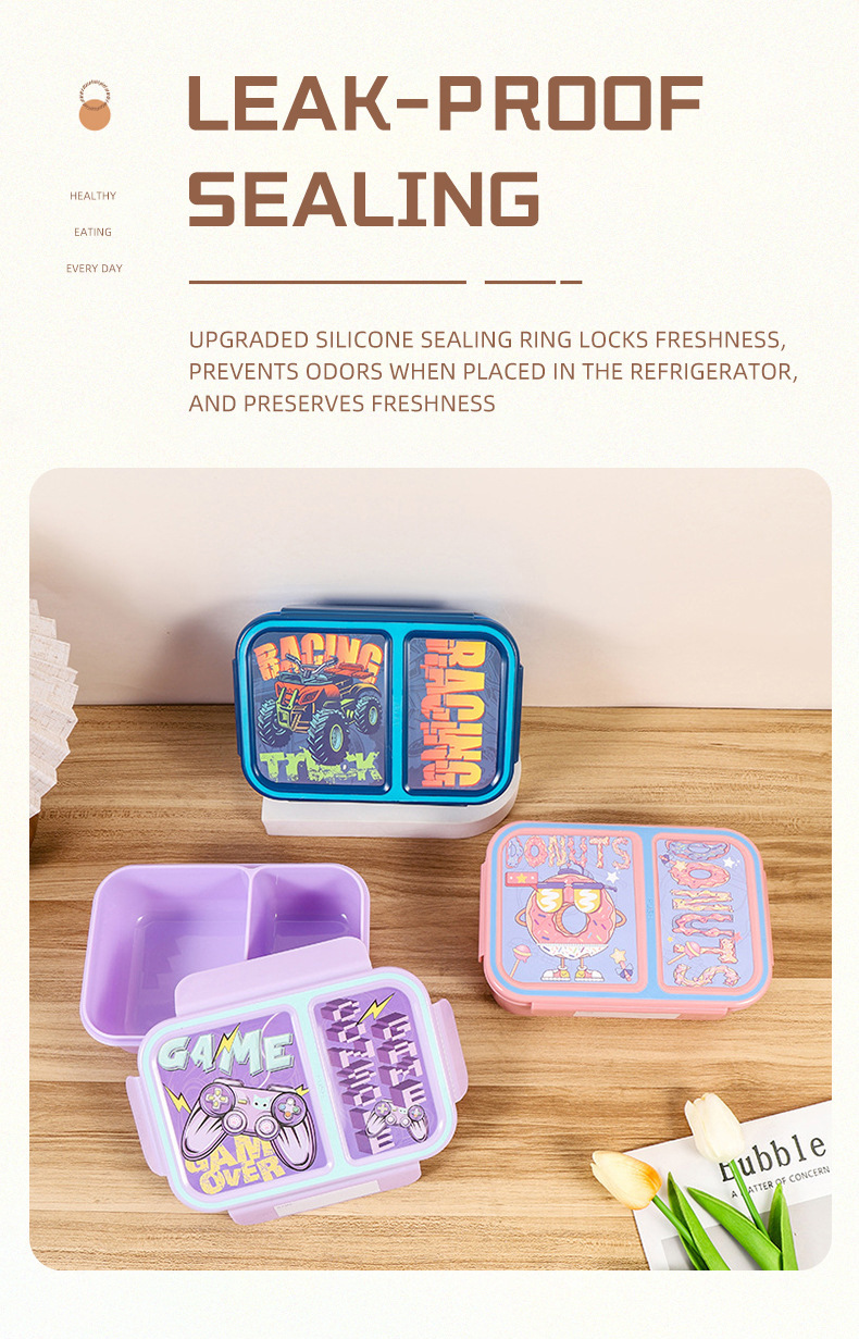 2025跨境新款卡通可爱高颜值餐盒儿童学生户外野餐密封便当饭盒详情4