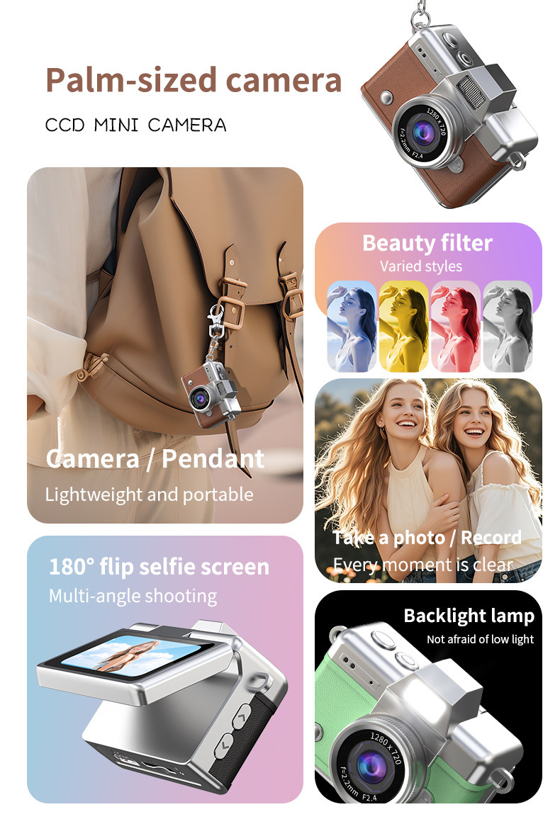 Cross-border thumb flip screen mini camera, a retro ccd high-definition portable small camera for students on campus pic 2