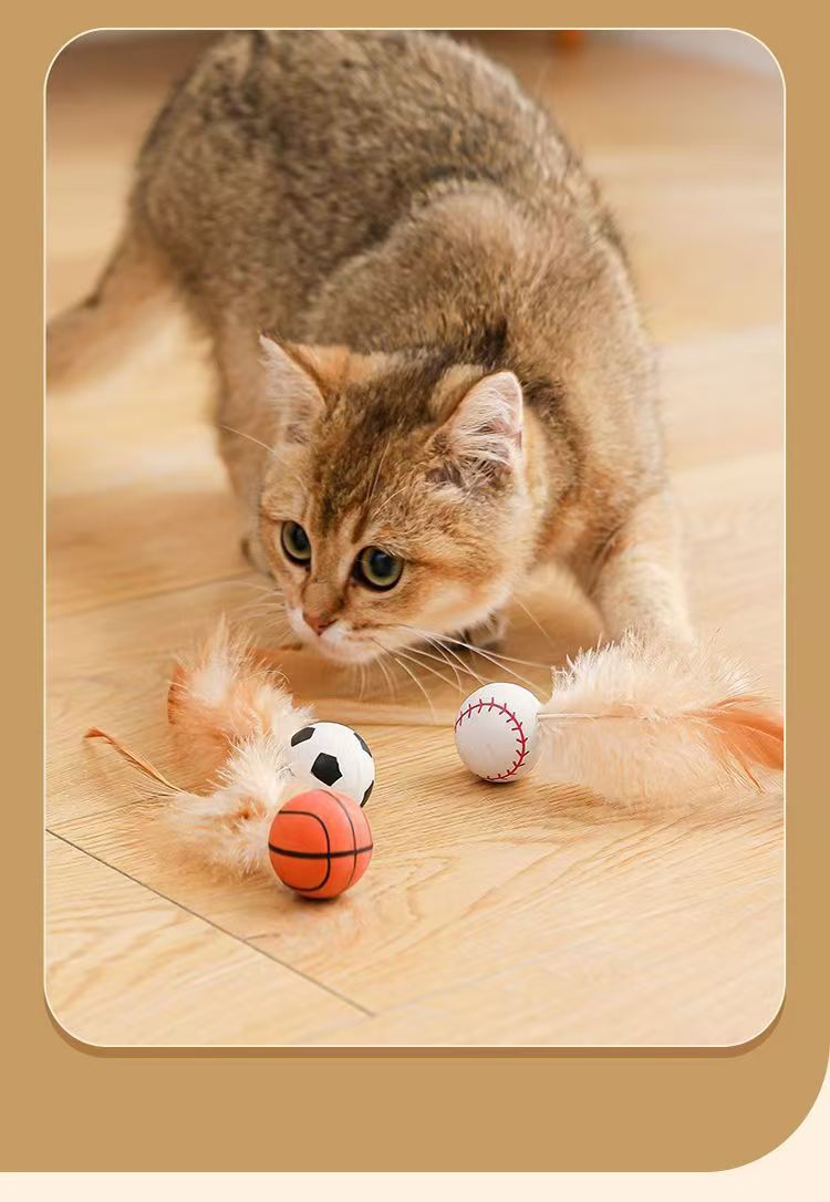 跨境新款猫咪弹力羽毛球逗猫弹力鸡毛球猫自嗨解闷神器宠物玩具球详情13