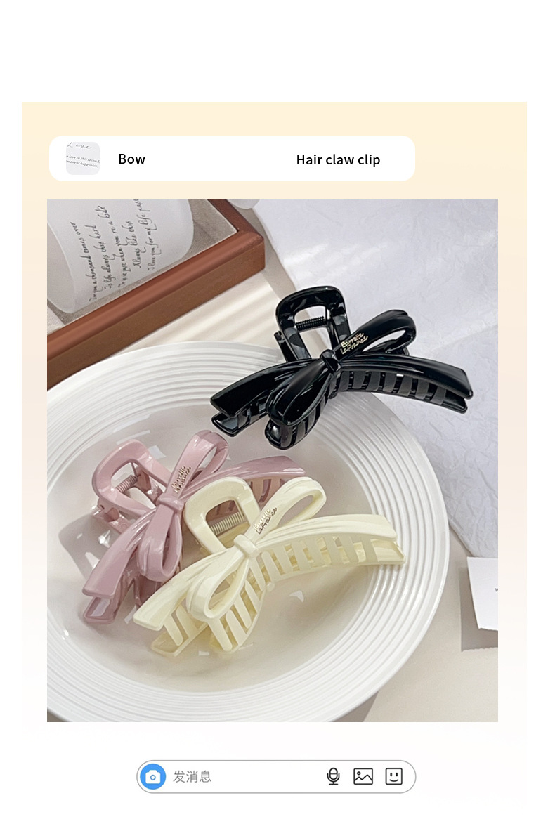 New shiny bow large-sized scratch-clip for girls with a lot of hair and a shark clip for a simple and elegant look with a high-end touch pic 2