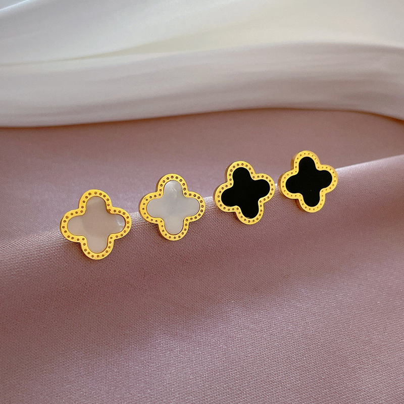 【通体钛钢】贝母幸运草极简风耳钉冷淡男女耳环个性气质宴会耳饰详情6