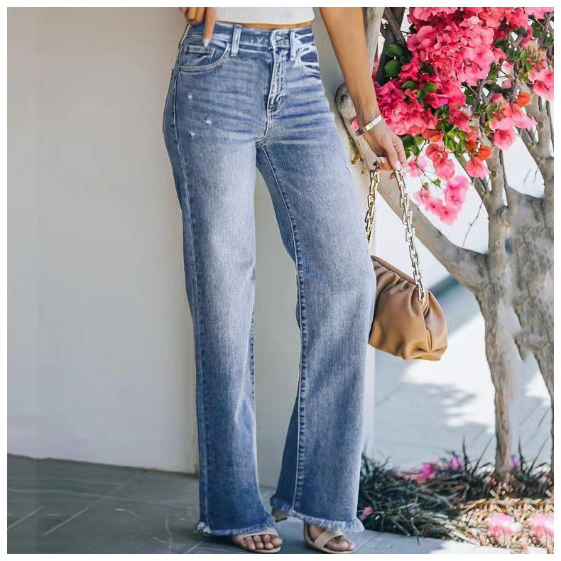 Independent Station Foreign Trade 2023 Amazon Stylish Autumn/Winter New Casual Long Pants, slightly flared washed jeans for women pic 7