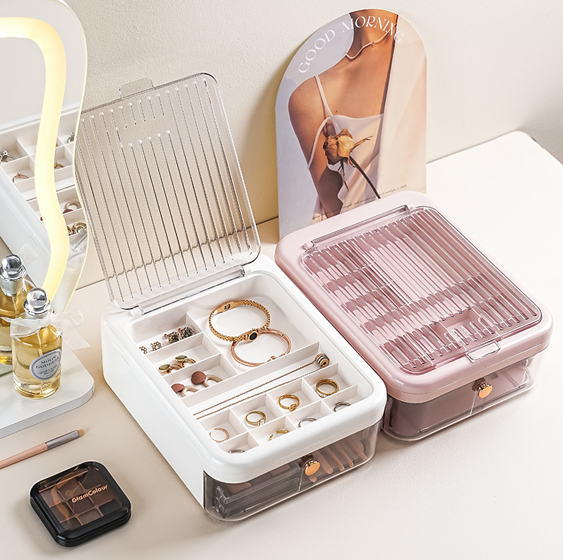 跨境长方形圆形首饰收纳盒双层分格项链耳环整理盒高档饰品收纳盒详情1