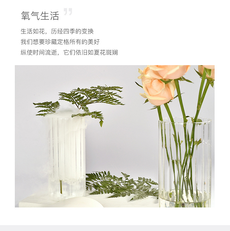 透明装饰玻璃花瓶北欧ins风客厅创意摆件竖纹花瓶干花水培插花器详情17