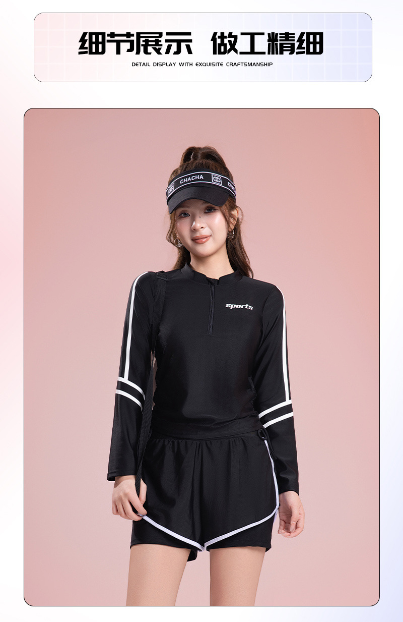 The new two-piece swimsuit for women is conservative. It dries quickly, slimming and concealing the belly. It is a long-sleeved sports swimming suit specially designed for swimming pools to hide flesh pic 10