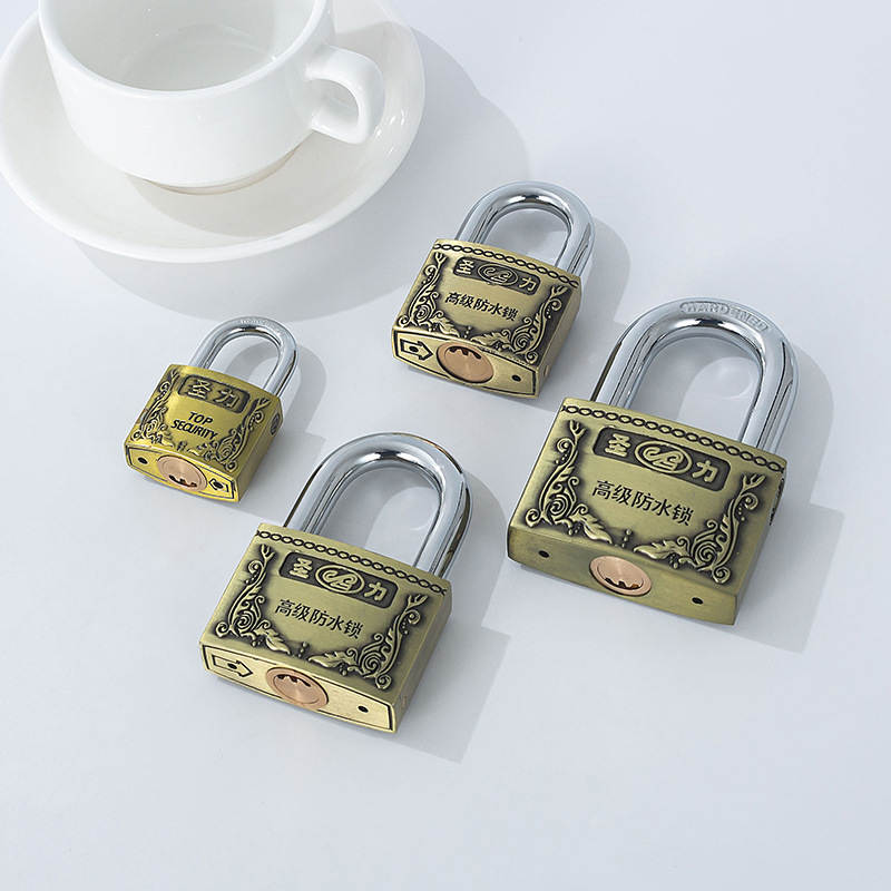 锌合金古铜色原子铜芯挂锁月牙钥匙防水防锈锁老式户外挂锁链条锁详情7