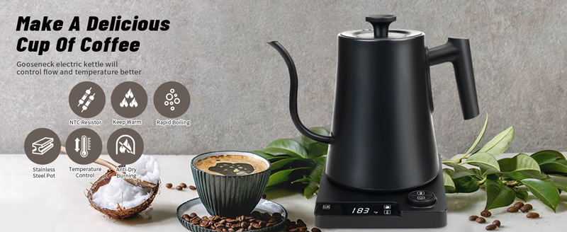 Gooseneck Kettle crossover e-commerce 2025 smart thermostat boca fina hervidor eléctrico cafetera tetera de cuello de cisne pic 10