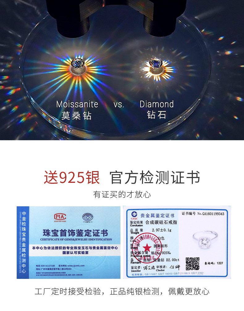 Zhuoheng Select 925 sterling silver ring, non-fading, niche design, simple square bag, moissanite opening adjustable, non-fading pic 9