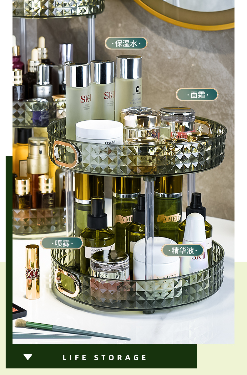 Cross-border light luxury dressing table, cosmetics rotating storage rack, bathroom desktop, perfume and skin care products storage rack tray pic 10