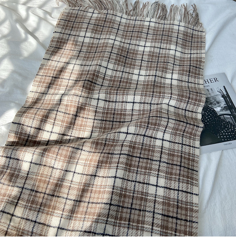 一件代发格子围巾女秋冬学生新款围脖韩系流苏高级氛围感保暖情侣百搭披肩地摊批发详情31