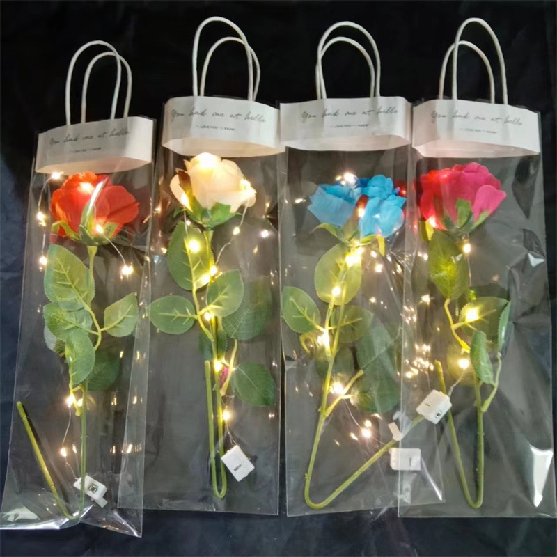 现货发光玩具七夕情人节玫瑰花礼物七彩玫瑰花彩色仿真玫瑰花束详情2