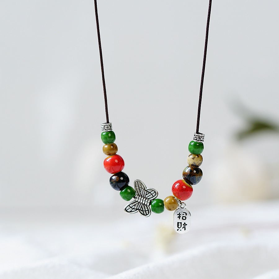 平安是福国潮复古景德镇陶瓷项链女长命锁锁骨链文艺吊坠锁骨链详情6