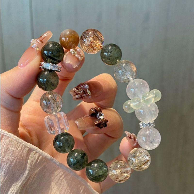 天然绿发晶黑金超白幽灵白水晶方糖手串葡萄石招财喜金水木女详情44