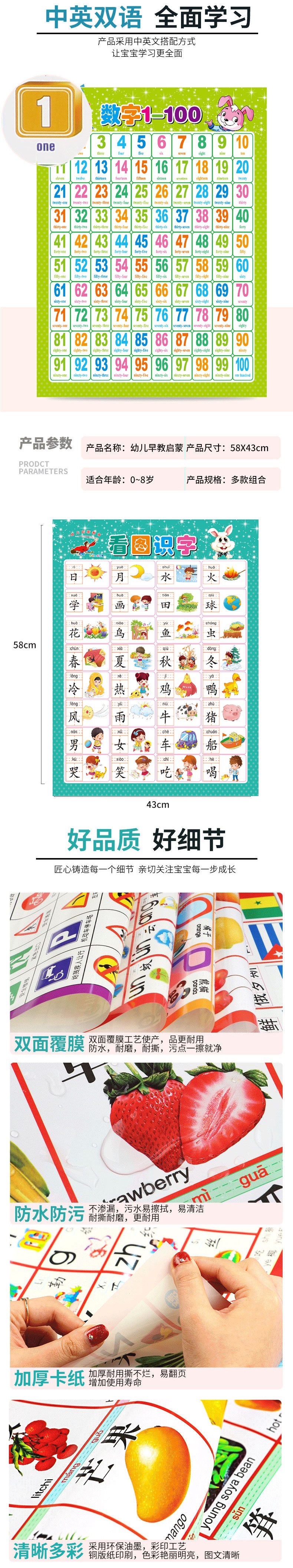 全套送身高贴宝宝无声幼儿童0-8岁早教拼音启蒙幼儿园识字100挂图详情2