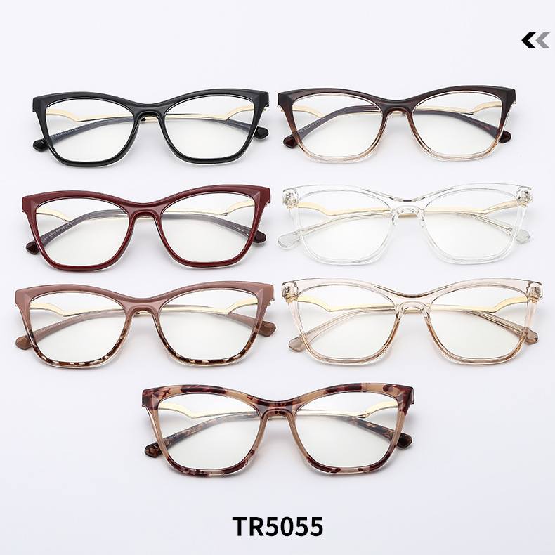TR90 metal spectacle frame anti-blue light, European and American fashionable cat-eye flat light glasses, decorative Optical glasses pic 10