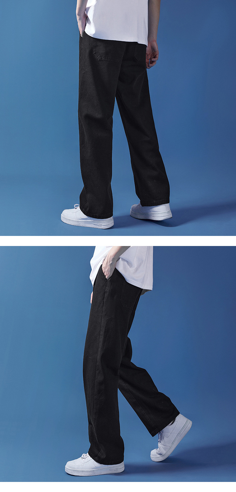 阔腿牛仔裤男夏季韩版原宿风休闲简约潮流ins宽松抽绳直筒长裤子详情9
