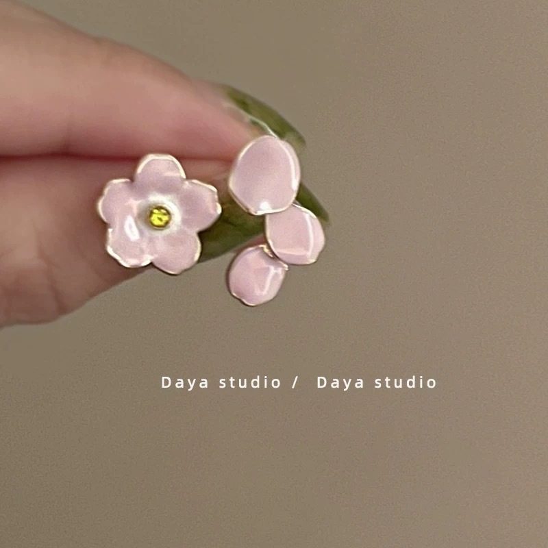 浮雕雾霾蓝法式复古滴釉玫瑰花朵锆石耳环女轻奢高级感小众气质详情5