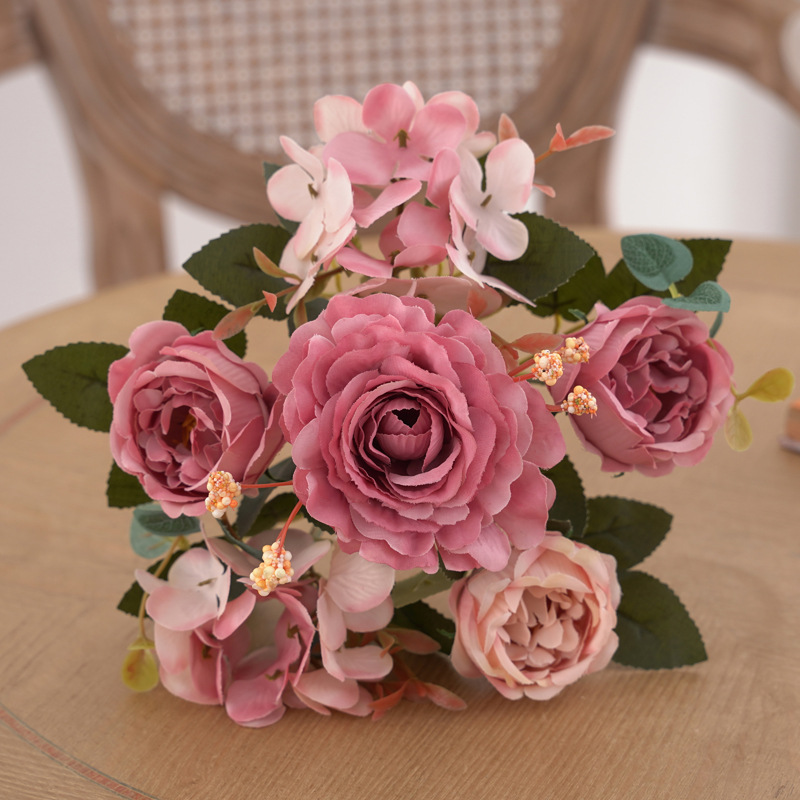 6叉芙蓉玫仿真花假花创意花束自然风装饰餐桌茶几花艺摆设详情14