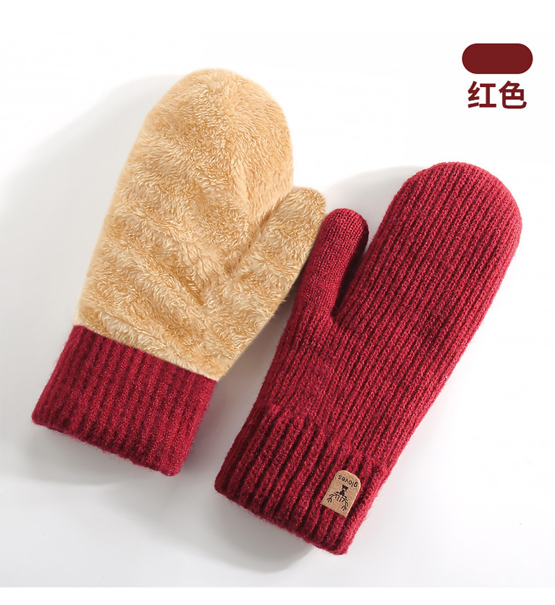新款 针织手套亚马逊冬季加绒加厚双层保暖手套骑行包指连指手套详情14