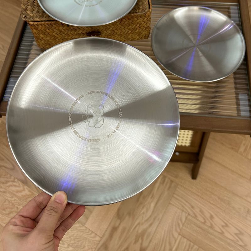 Korean-style InS-style bear stainless steel plate, round plate, multi-functional plate, barbecue plate, tray, cute picnic plate pic 3