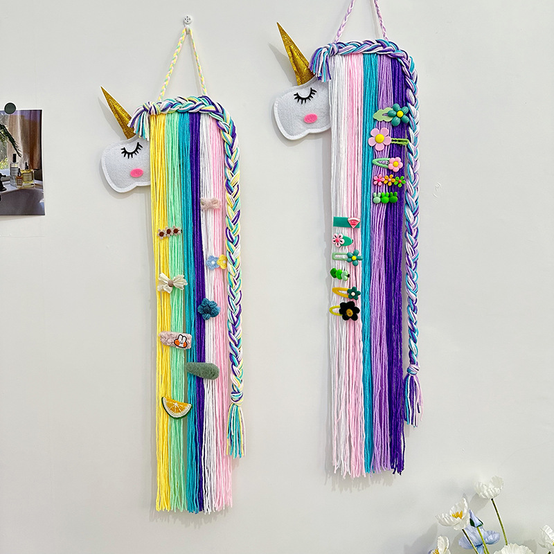 ins独角兽儿童发夹发饰收纳带整理架壁挂毛毡动物头儿童房间挂饰详情16