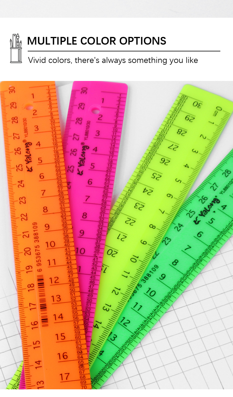 Yalong Cross-border plastic ruler 30 centimeters school ruler for students pic 3