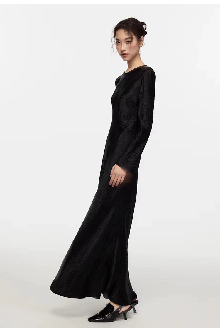 French elegant, fashionable, form-fitting and high-end satin pleated triacetate long-sleeved dress, a new autumn long dress for children pic 55