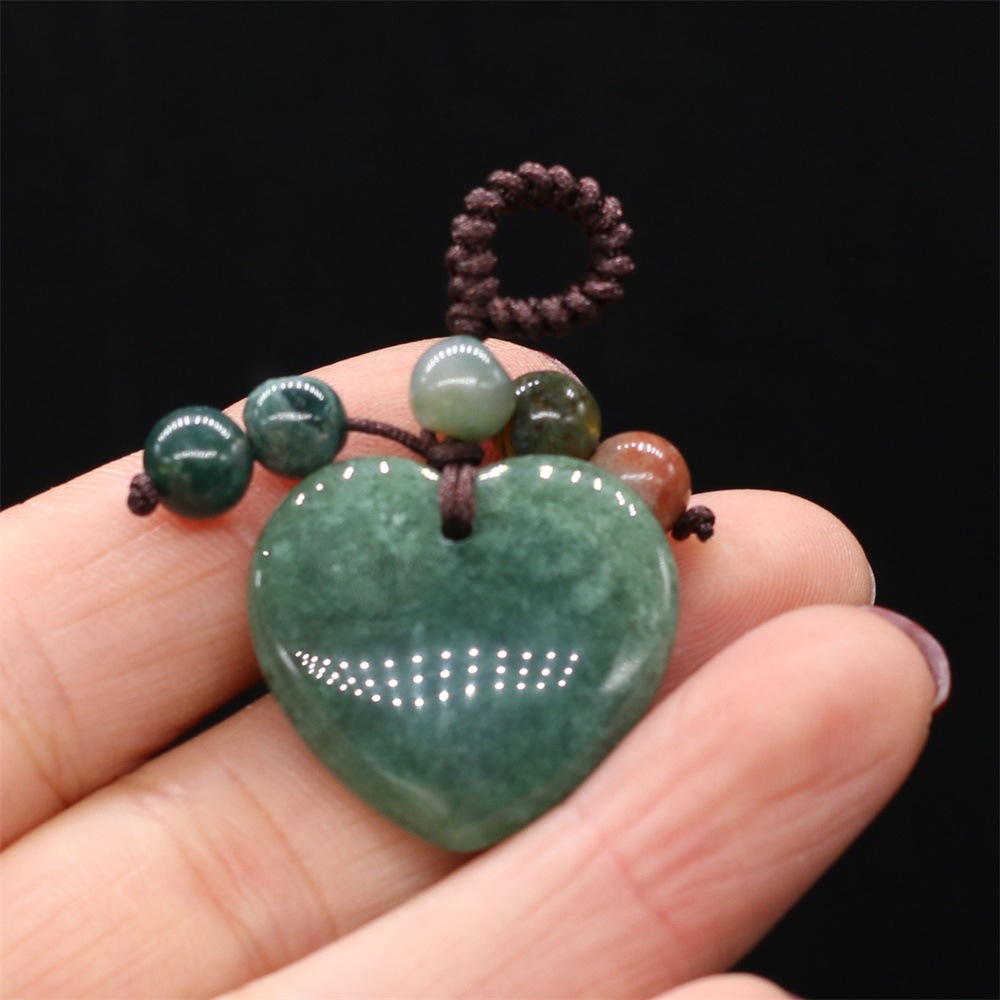 Natural stone heart-shaped semi-precious stone keychain DIY accessory heart-shaped keychain fashion dress accessory chain pic 29