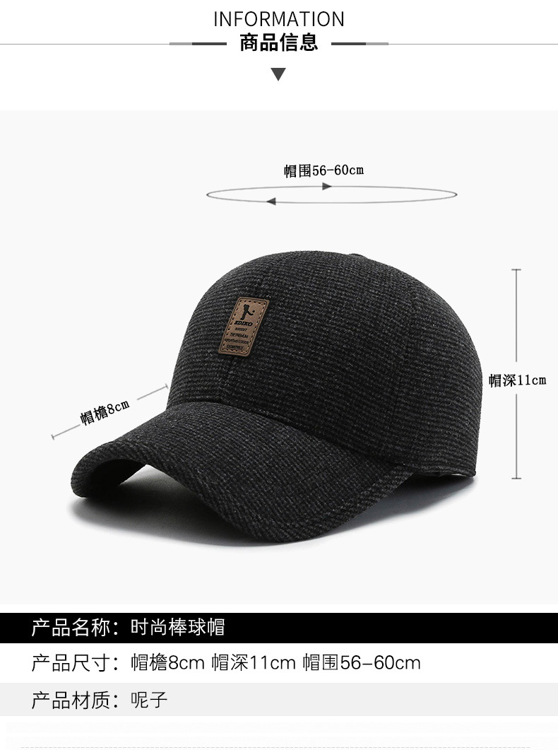 冬季新款绵中标棒球帽老年款户外秋冬休闲中老年加厚护耳男士百搭详情2