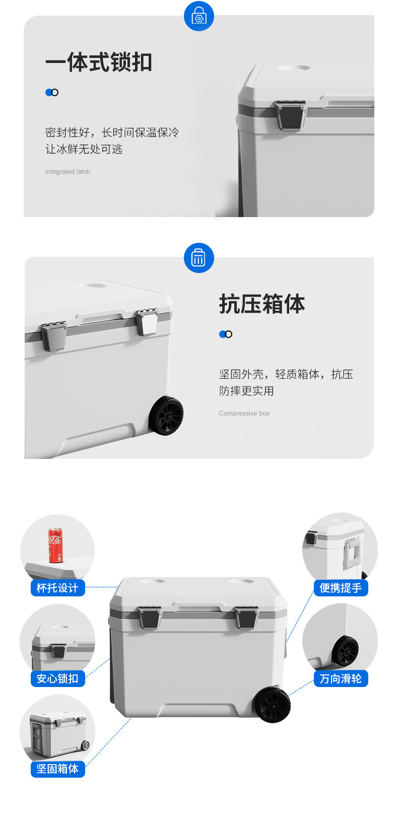 45-liter outdoor trolley insulated box, portable for camping, picnic, barbecue food, and wheeled preservation, refrigeration and freezing box pic 11