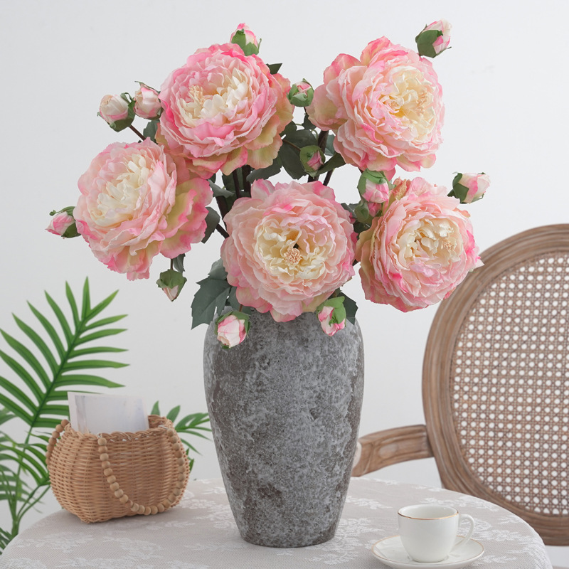 欧式复古仿真花焦边大牡丹假花芍药客厅餐桌花瓶插花绢花摄影道具详情4
