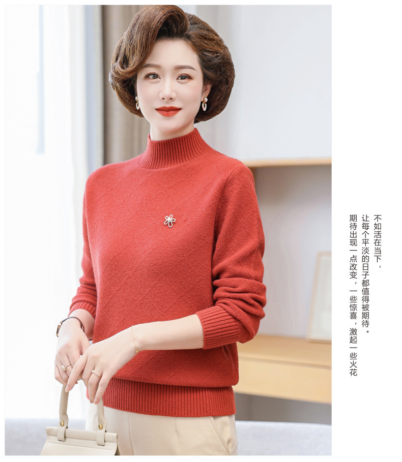 妈妈秋装上衣打底小衫洋气中年女长袖针织衫中老年秋冬保暖毛衣女详情16