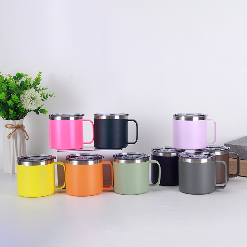 Cross-border 12oz and 14oz stainless steel handle cups, vacuum double-layer large-capacity insulated cups, household portable mugs pic 4