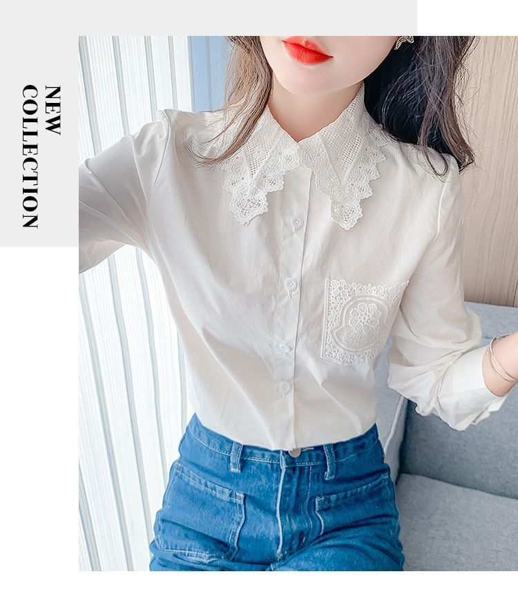 春秋季2025年新款女装时尚减龄纯棉衬衫女洋气全棉蕾丝领休闲上衣详情20