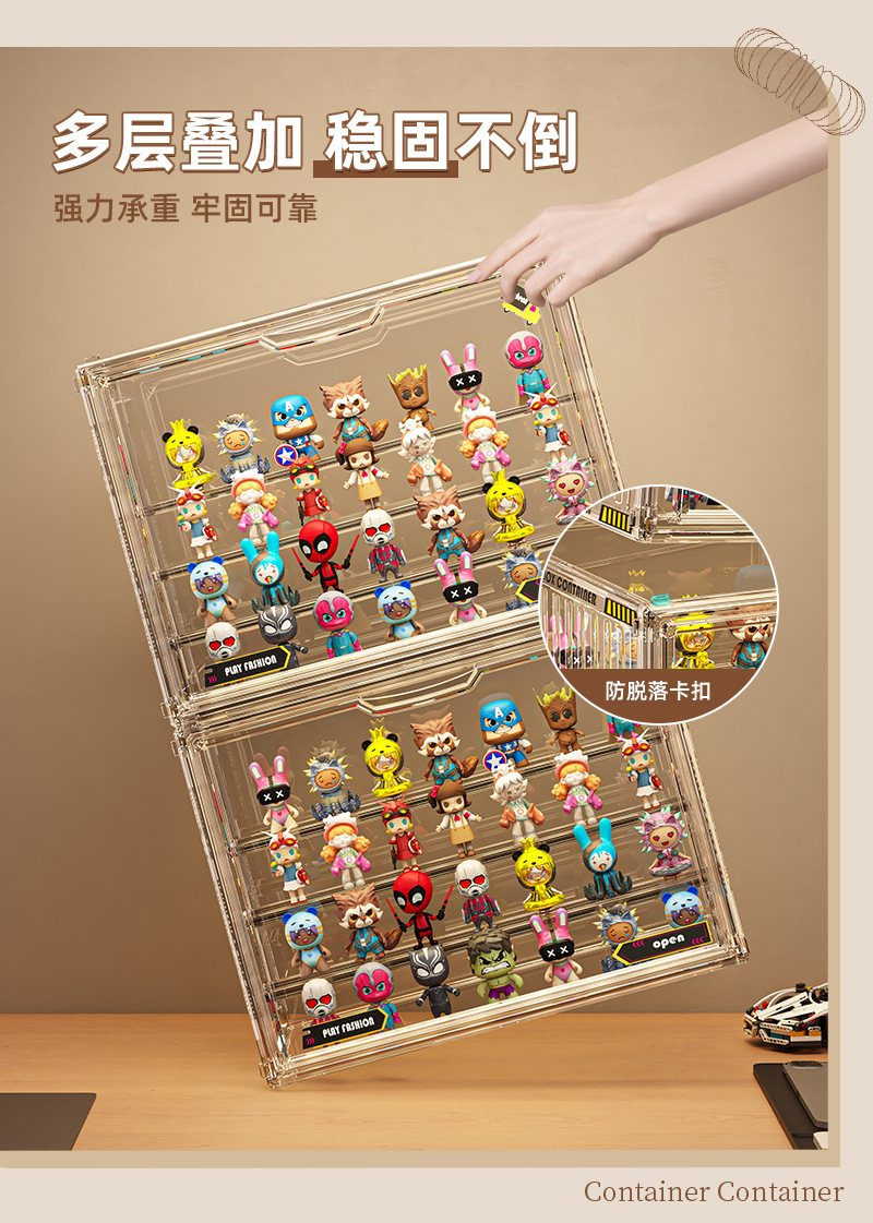 盲盒手办亚克力展示柜防尘泡泡玛特乐高积木展示架收纳塑料收纳盒详情5