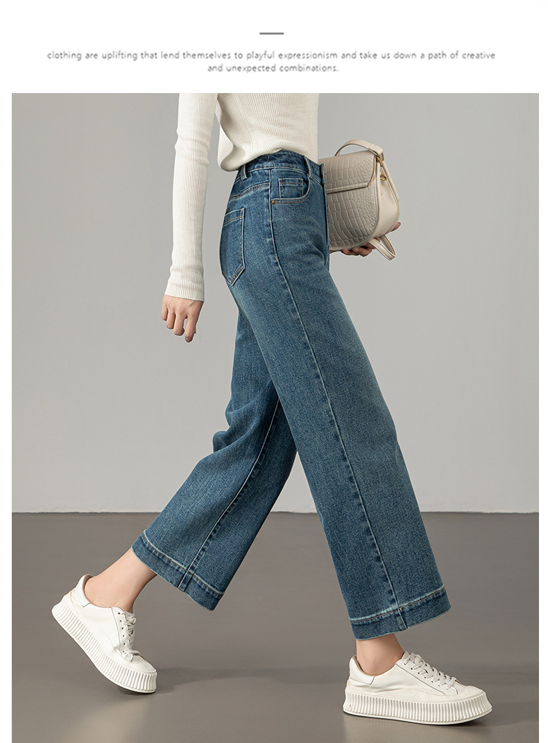 2025秋季新款窄版阔腿牛仔裤女宽松高腰小个子休闲复古直筒九分裤详情14