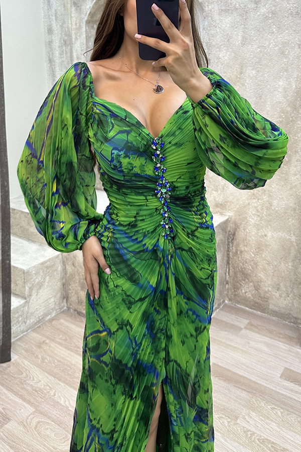 High-end women's dress高品质四季女装聚会压褶民族风性感连衣裙详情23
