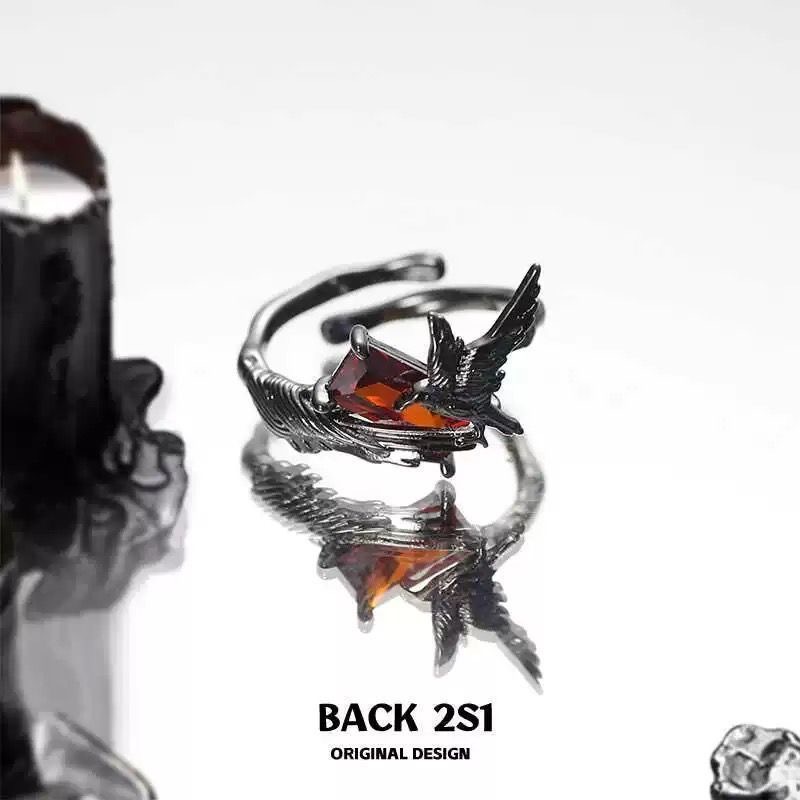 Original design dark crow ring, sweet and cool style, high-end feel, niche index finger ring love and Deep Space Qin Che Ring Girl pic 1