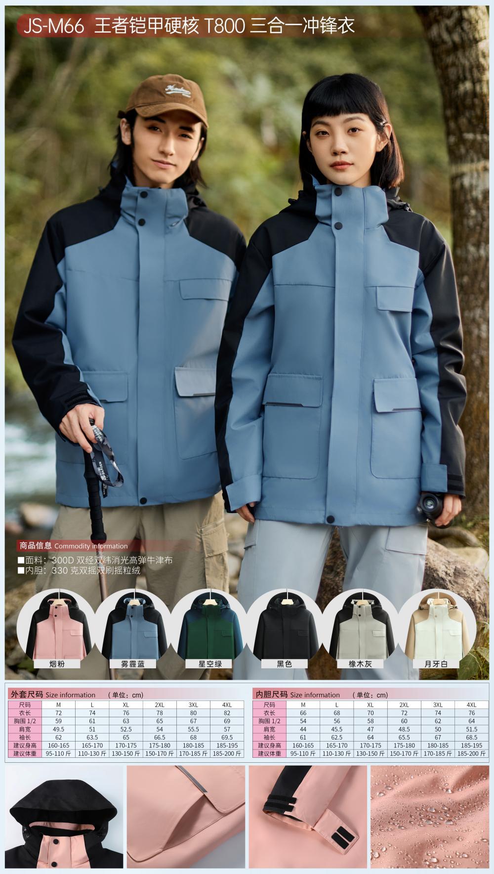 户外冲锋衣男女三合一秋冬连帽登山服可印花高品质男冲锋衣详情1
