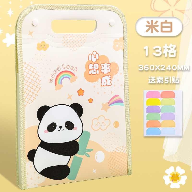 A4 portable folder, test paper, student, large capacity organ bag, panda cartoon materials, classified storage bag, organizing plug pic 4
